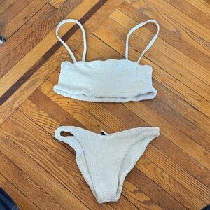 Hunza G Cream Textured Bandeau Bikini Set